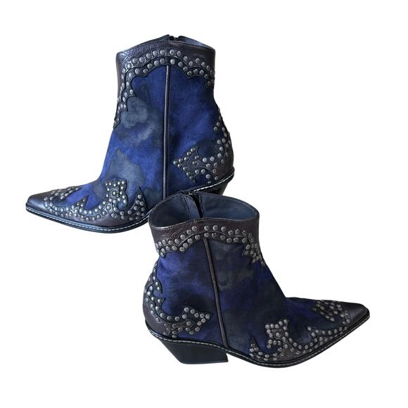 Donald Pliner Western Ocean Suede Crush Metallic Leather Boot Shoe $625 NWT - Picture 4 of 11